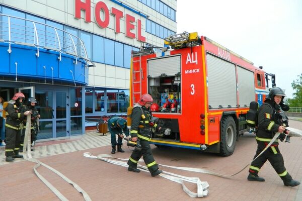 В случае пожара отработка действий - гостиница "Арена"